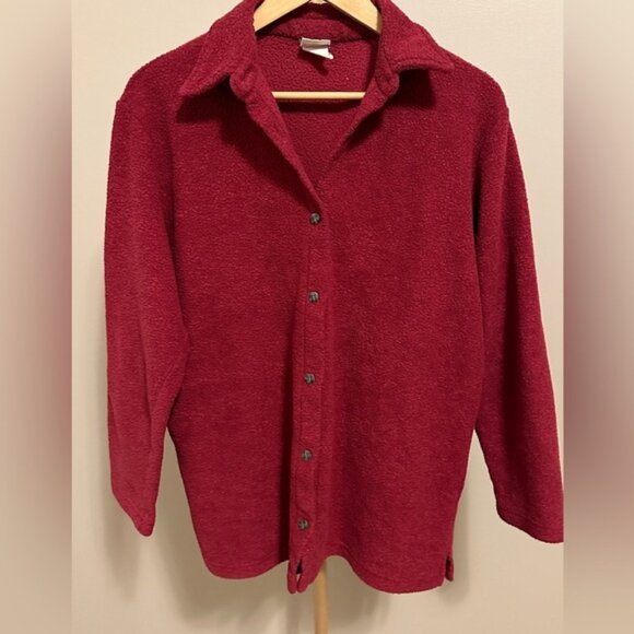 Vintage Au Coton Original Red Burgundy Button Up Shacket Shirt Medium Large - Picture 1 of 4